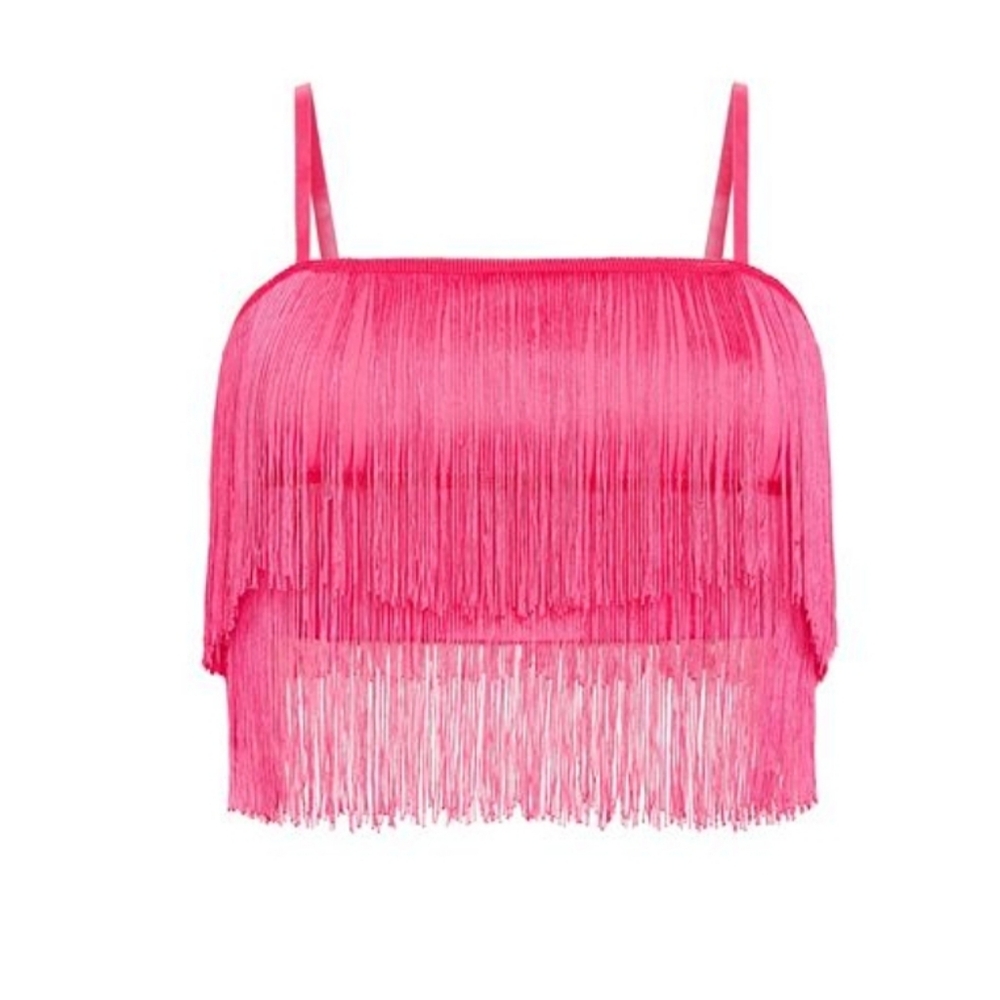 Main Strip Women's Pink Fringe Crop Top Size Medium NWT